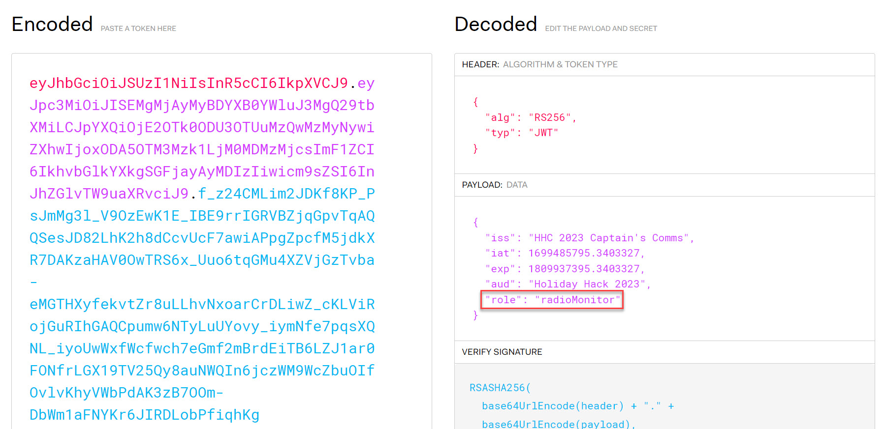 radioMonitor Token Decoded